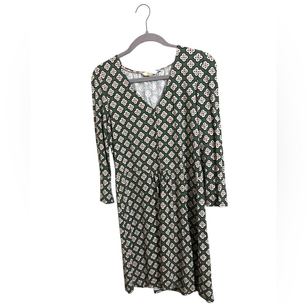 Boden Sabrina Jersey Green Midi Dress 3/4 Sleeve Size 8